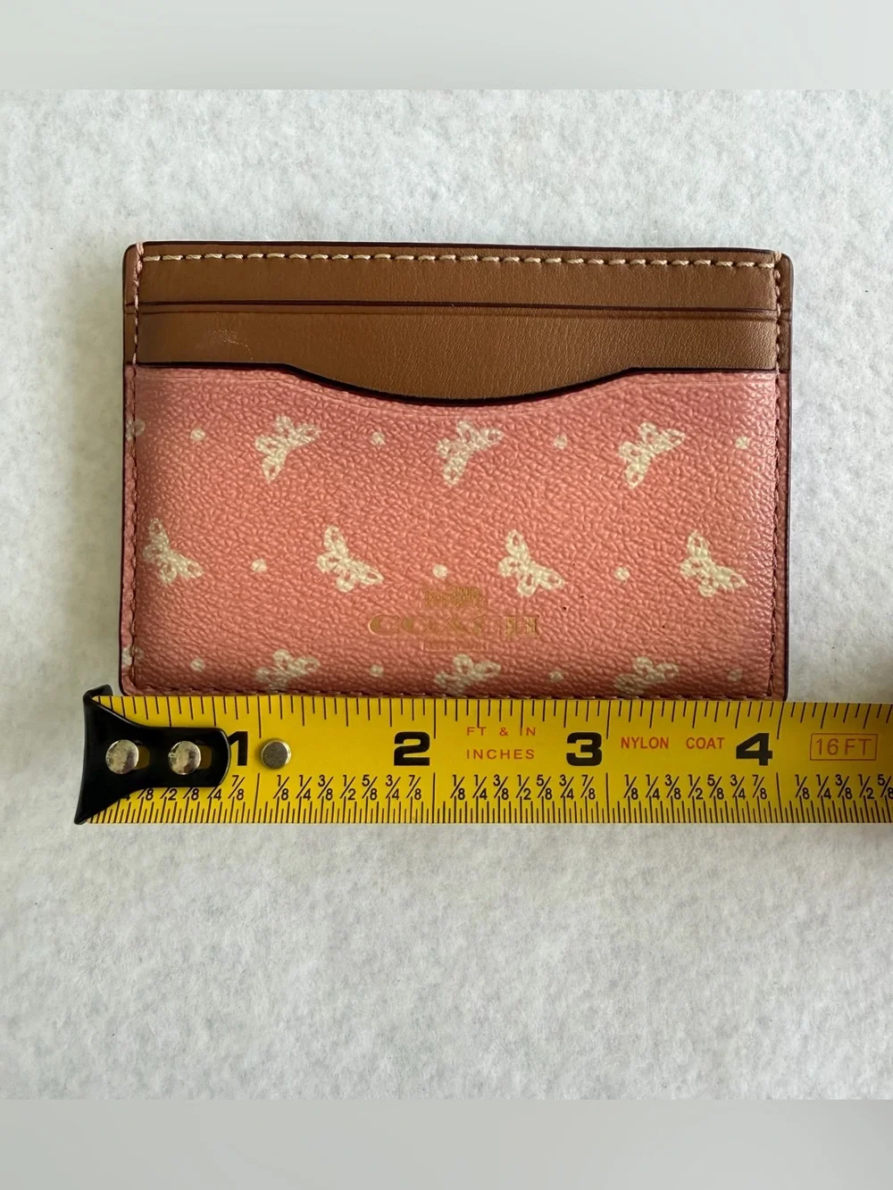 Coach Pink Horse & Carriage Print Card Case/holder with Brown Trim